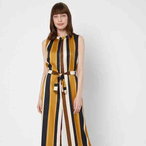 Brown & Black Striped Basic Jumpsuit